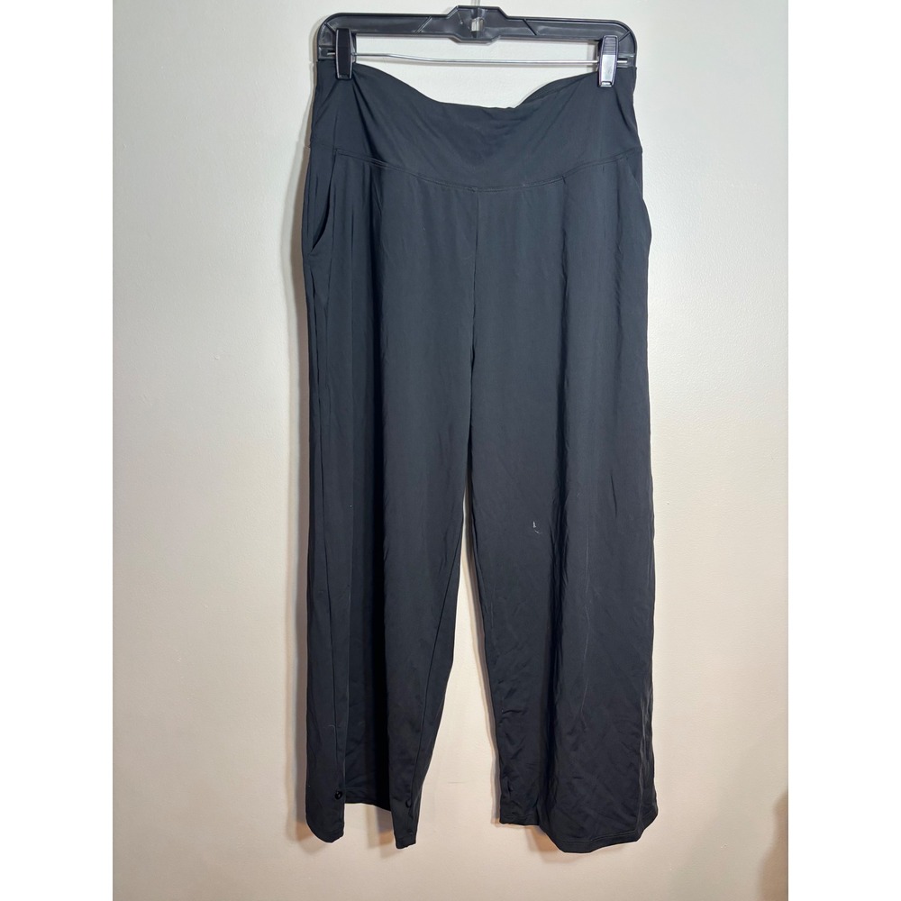 The Gym People Black Wide Leg Cropped Pants‎ Snap Cuff Women XL Athleisure
